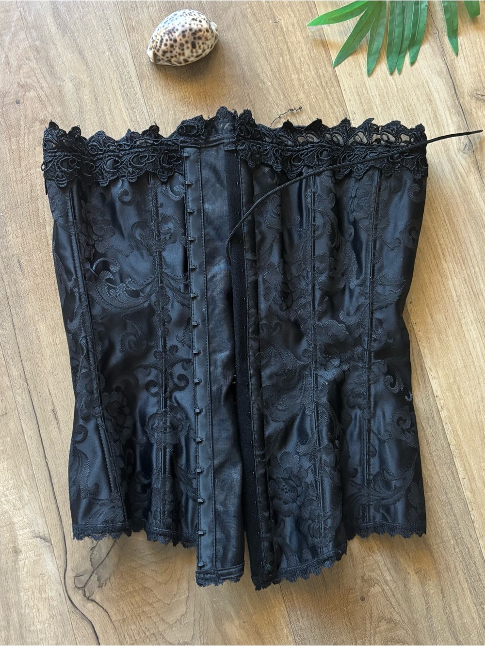 Frederick's of Hollywood Black Lace Brocade Corset Top